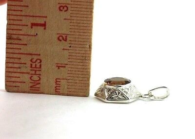 Sterling Silver 2.74ctw citrine 6 round diamond star engraved bezel pendant new