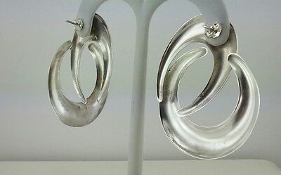 925 STERLING SILVER MODERNIST CRESCENT HOOPS STUD POST EARRINGS VINTAGE ESTATE