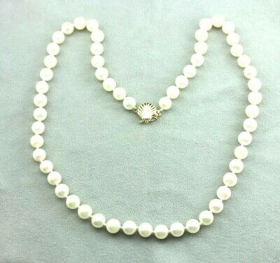 18" round white cultured pearl 7-7.5mm strand necklace 14k yellow gold clasp NEW