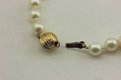 14k yellow gold 19 inch round white cultured pearl 7.5-8mm necklace high luster