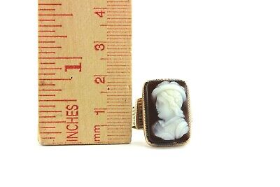 10K YELLOW GOLD CAMEO RING SZ 8 SARDONYX AGATE CHALCEDONY CARVED ENGRAVED ESTATE