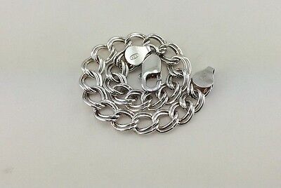 925 sterling silver plated double link 7" chain charm bracelet ITALY estate