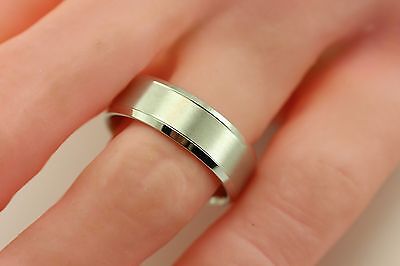 935 Argentium silver ring band 7mm polished bevel edge satin center NEW sz 9.5