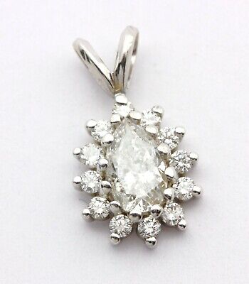 14k white gold pear shape diamond halo teardrop pendant new 0.63ctw 0.9g