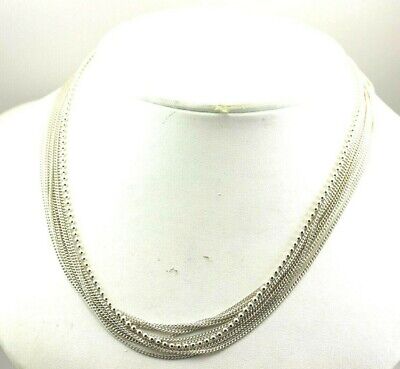 925 STERLING SILVER 18 inch LAYER CHAIN NECKLACE MEXICO BEAD TASSEL CABLE 34.3g