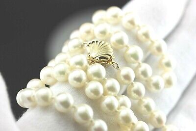 18" round white cultured pearl 7-7.5mm strand necklace 14k yellow gold clasp NEW