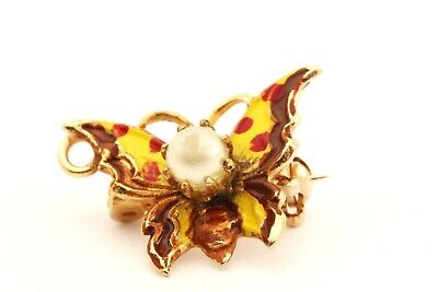 Vintage Faux pearl butterfly enamel resin pin brooch pendant estate vintage