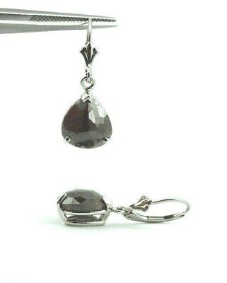 Pear Shape Rose Cut Natural Brown Diamonds 6.27ctw 14k White Gold Drop Earrings