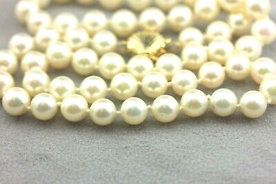 18" round white cultured pearl 7-7.5mm strand necklace 14k yellow gold clasp NEW