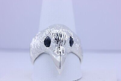 sterling silver 1ctw blue sapphire raven crow ring size 11 men's band 15.7g new