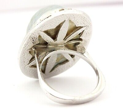 925 sterling silver big imitation Mabe pearl fashion ring estate vintage sz 5.75