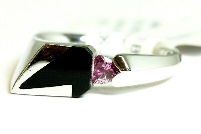 14k white gold Michael Angelo pink sapphire black jadeite ring band size 6.25