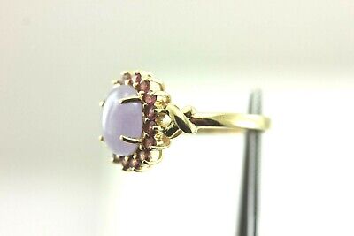 14k yellow gold Lavender Jadeite Jade Natural Rhodolite Garnet Halo Ring estate
