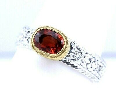 orange sapphire diamond sterling silver ring 5.5mm band men's size 9.5 engraved