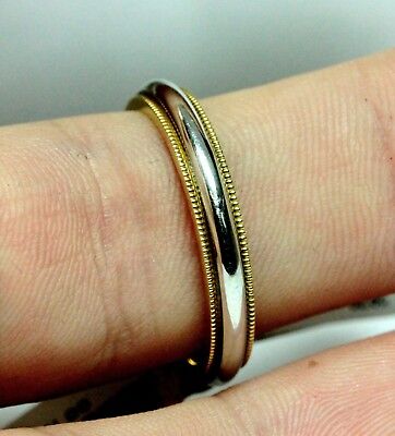 18k yellow gold platinum two tone milgrain band 3.4mm size 9 ring new 6.1 grams