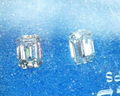 GIA diamond emerald cut matched pair 1.61ctw E F VS2 5.8x4.3mm natural new