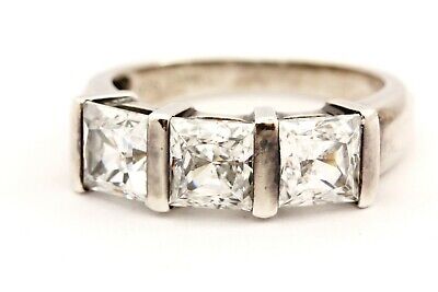 925 STERLING SILVER 3 STONE CZ 5 MM PRINCESS ENGAGEMENT RING SZ 5 WEDDING ESTATE