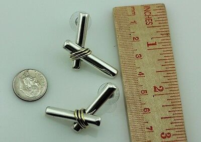 925 sterling silver two tone brass wire cross X earrings Taxco Mexico vintage
