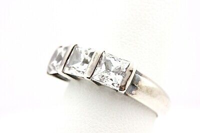 925 STERLING SILVER 3 STONE CZ 5 MM PRINCESS ENGAGEMENT RING SZ 5 WEDDING ESTATE