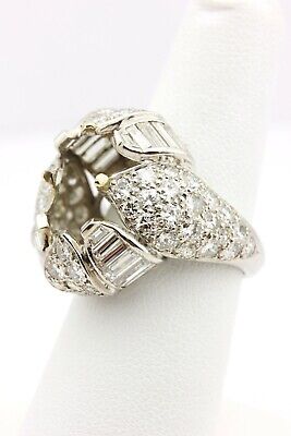 PLATINUM 1.44 CTW BAGUETTE 5.12 CTW ROUND EMERALD CUT SEMI MOUNT LOTUS RING