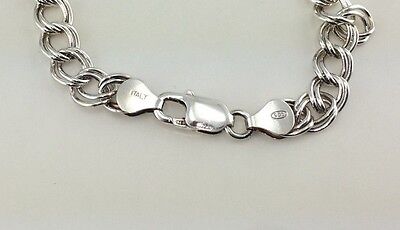 925 sterling silver plated double link 7" chain charm bracelet ITALY estate
