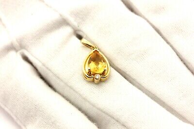 14k yellow gold 1.49 ct pear citrine diamond solitaire pendant for necklace 2.4g