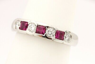 Platinum mother's ring .26ctw round diamond .33ctw pink sapphire princess NEW