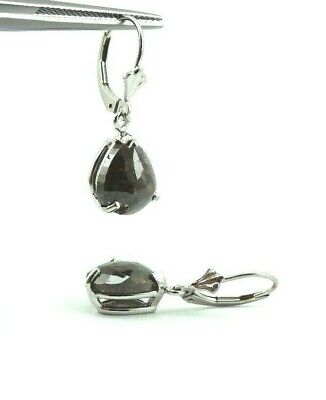 Pear Shape Rose Cut Natural Brown Diamonds 6.27ctw 14k White Gold Drop Earrings