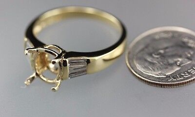 18k yellow gold engagement ring oval cushion semi mount baguette diamonds estate