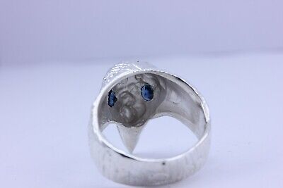 sterling silver 1ctw blue sapphire raven crow ring size 11 men's band 15.7g new