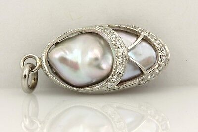 Platinum ballerina slipper shoe pendant baroque pearl round diamond 5.26 grams