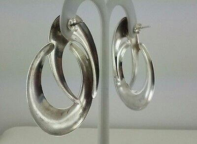 925 STERLING SILVER MODERNIST CRESCENT HOOPS STUD POST EARRINGS VINTAGE ESTATE
