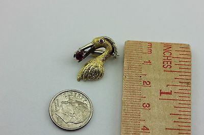 GOLD PLATED .14 CTW PINK SAPPHIRE EGRET BIRD PIN BROOCH ESTATE VINTAGE