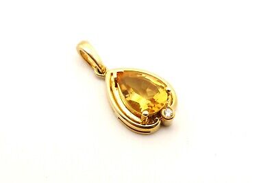 14k yellow gold 1.49 ct pear citrine diamond solitaire pendant for necklace 2.4g