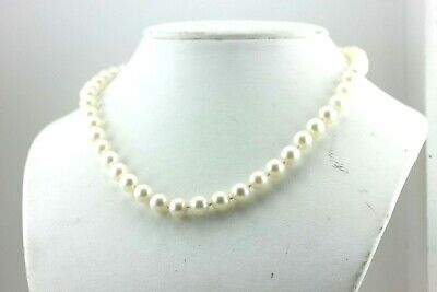 14k yellow gold 18 inch 8-8.5mm round white cultured pearl strand necklace