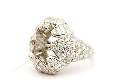 PLATINUM 1.44 CTW BAGUETTE 5.12 CTW ROUND EMERALD CUT SEMI MOUNT LOTUS RING