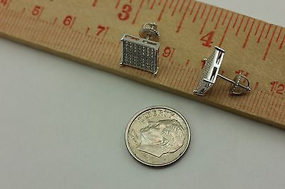 925 sterling silver 11 mm square pave 1mm rd CZ screwback pierced stud earrings