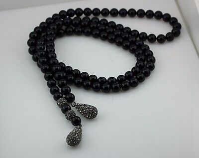 Opera length 4' 3" multi purpose bead necklace non continuous pewter base estate