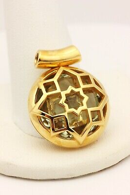 18k yellow gold 18.21ct Holland Rose Cut Prasiolite Quartz pendant 16.3g