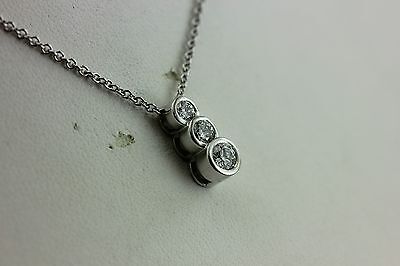 14K WHITE GOLD .80CTW DIAMOND 3 STONE PENDANT 16" 1.3MM CABLE CHAIN NECKLACE NEW