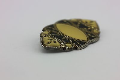 VINTAGE YELLOW LAQURED RHINESTONE ENAMEL PIN BROOCH ESTATE STERLING SILVER