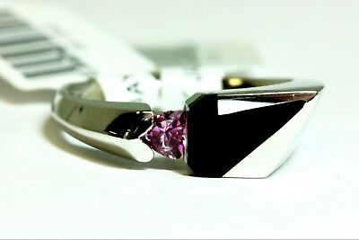14k white gold Michael Angelo pink sapphire black jadeite ring band size 6.25
