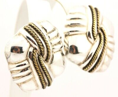 925 MEXICO sterling silver hollow puffed earrings two tone estate vintage 15.75g