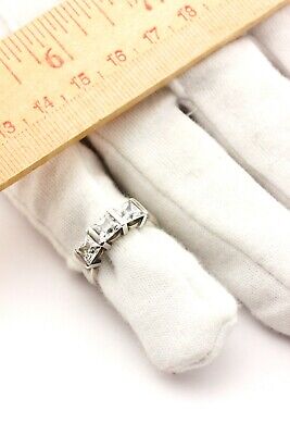 925 STERLING SILVER 3 STONE CZ 5 MM PRINCESS ENGAGEMENT RING SZ 5 WEDDING ESTATE