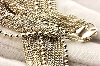 925 STERLING SILVER 18 inch LAYER CHAIN NECKLACE MEXICO BEAD TASSEL CABLE 34.3g