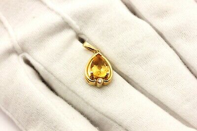 14k yellow gold 1.49 ct pear citrine diamond solitaire pendant for necklace 2.4g