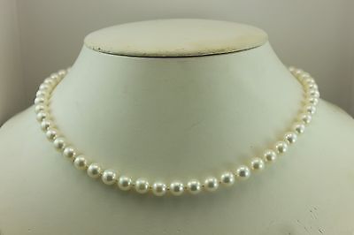 14k yellow gold 19 inch round white cultured pearl 7.5-8mm necklace high luster