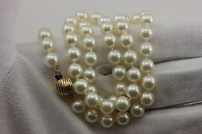 14k yellow gold 19 inch round white cultured pearl 7.5-8mm necklace high luster