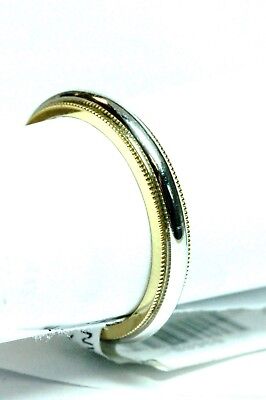 18k yellow gold platinum two tone milgrain band 3.4mm size 9 ring new 6.1 grams