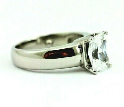 PLATINUM 2.30 CT CZ CLEAR RADIANT CUT SOLITAIRE ENGAGEMENT RING WIDE BAND ESTATE